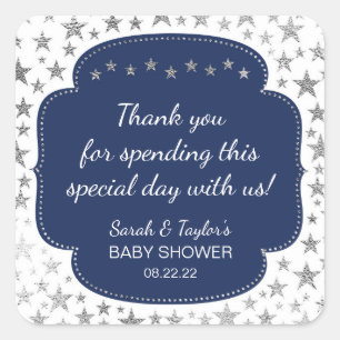 Navy Blue Silver Twinkle stars thank you favour Square Sticker