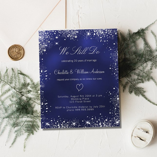 Navy blue silver vow budget renewal invitation flyer (Creator Uploaded)