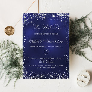 Navy blue silver vow renewal luxury wedding invitation