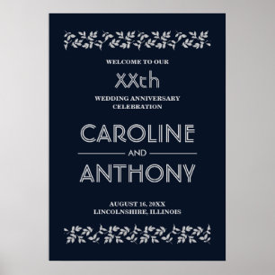 Navy Blue Silver Wedding Anniversary Welcome Sign