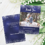 Navy blue silver wedding photo thank you card<br><div class="desc">Celebrate your special day and express your heartfelt gratitude with our Custom Photo Wedding Cards, elegantly designed with a sophisticated navy blue, uneven coloured background and adorned with faux silver glitter. Perfect for sharing your favourite wedding memories, these cards are both stylish and personal, offering a unique way to thank...</div>