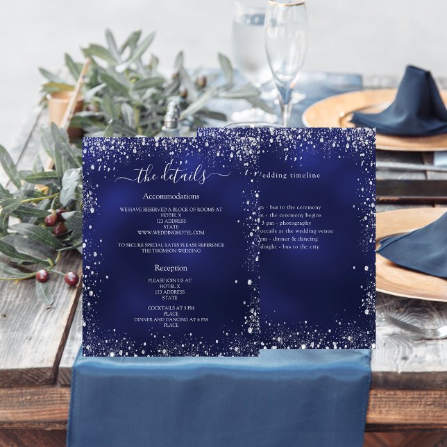 Navy blue silver wedding program details (Creator Uploaded)