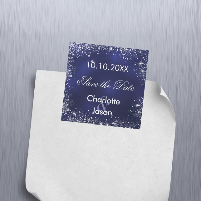 Navy blue silver wedding Save the Date magnet (Creator Uploaded)