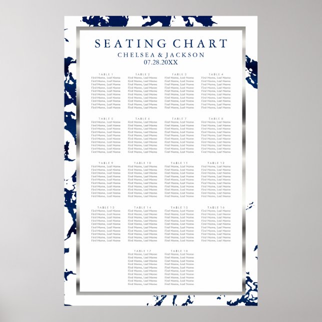 Navy Blue, Silver & White  - 18 Seating Chart (Front)