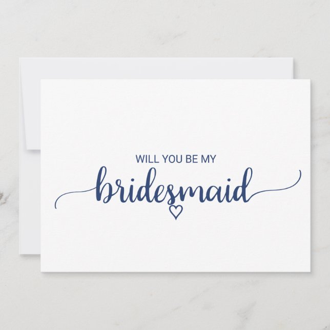 Navy Blue Simple Calligraphy Bridesmaid Proposal Invitation (Front)