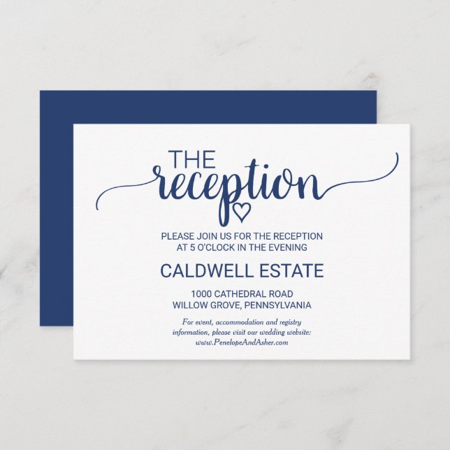 Navy Blue Simple Calligraphy Reception Card (Front/Back)
