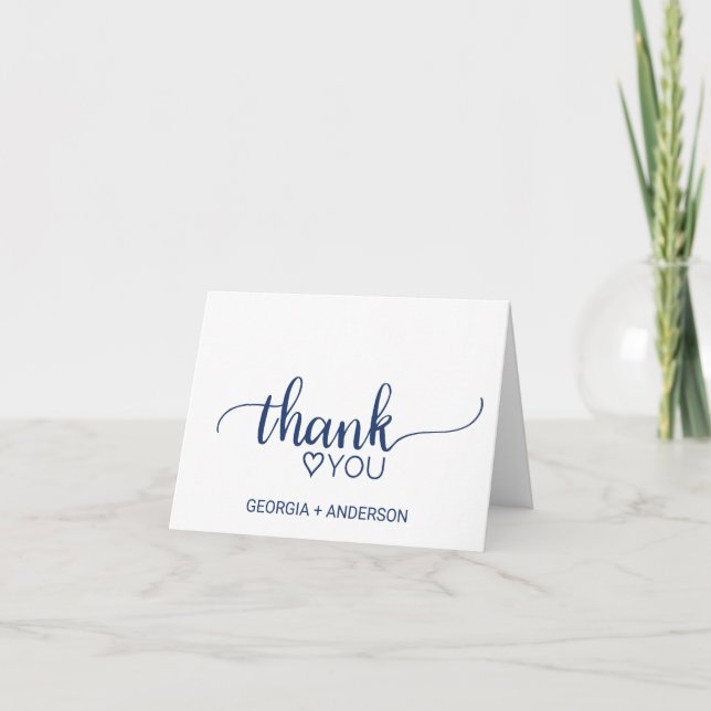 Navy Blue Simple Calligraphy Thank You Card (Front)