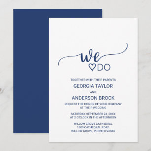 Navy Blue Simple Calligraphy "We Do" Wedding Invitation