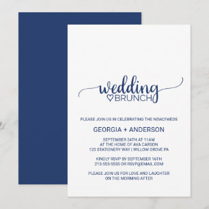 Navy Blue Simple Calligraphy Wedding Brunch Invitation