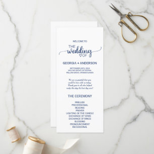 Navy Blue Simple Calligraphy Wedding Program Programme