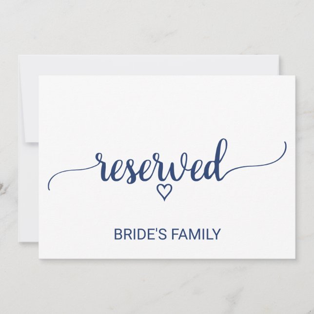 Navy Blue Simple Calligraphy Wedding Reserved Sign (Front)