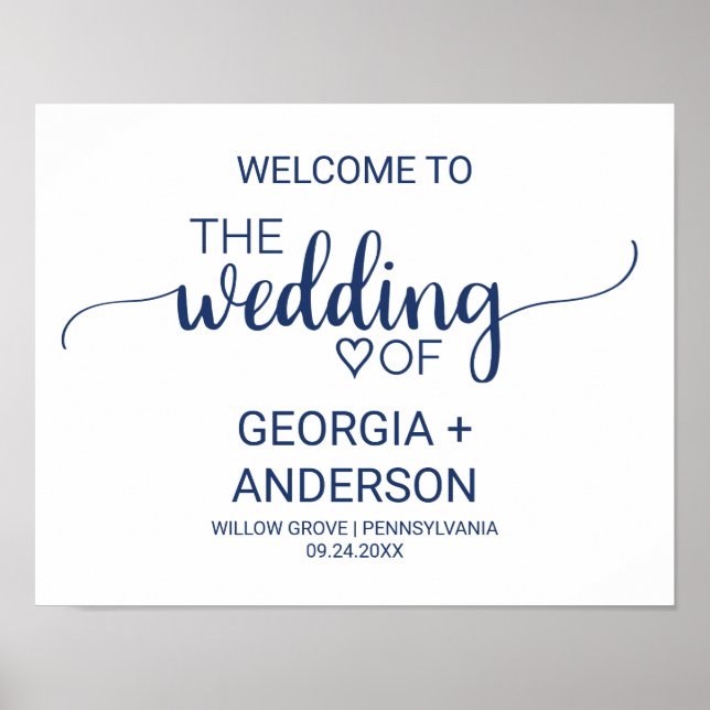 Navy Blue Simple Calligraphy Wedding Welcome Poster (Front)