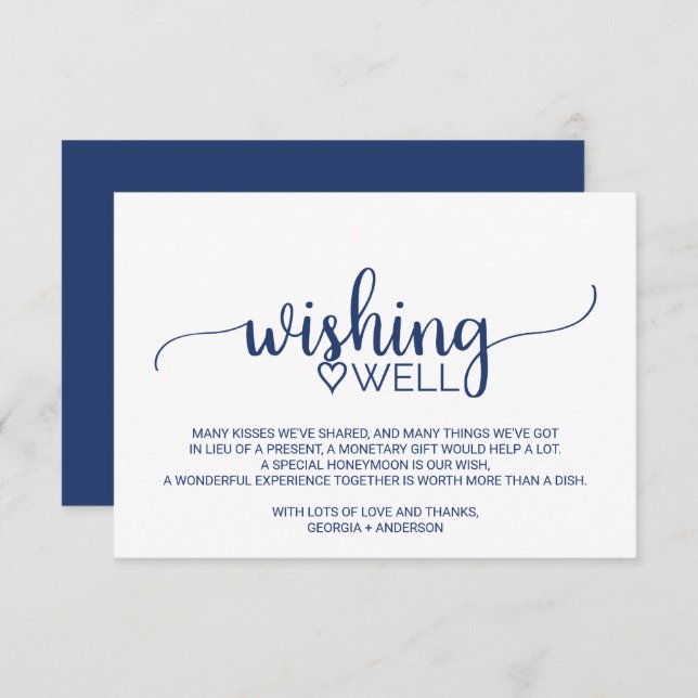 Navy Blue Simple Calligraphy Wedding Wishing Well Enclosure Card (Front/Back)