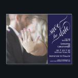 Navy Blue Simple Chic Wedding Save the Date Magnet<br><div class="desc">These magnetic cards are the perfect way to let your friends and family know to save the date for your upcoming wedding. Features a unique 2 pane design with your photo on the left and a navy blue bar along the right with elegant script calligraphy reading "save the date" and...</div>