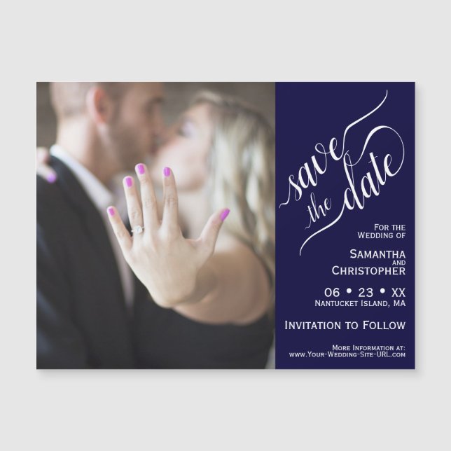 Navy Blue Simple Chic Wedding Save the Date Magnet (Front)