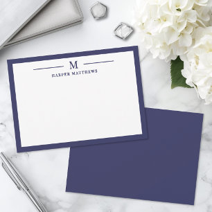Navy Blue Simple Classic Personalised Stationery Card