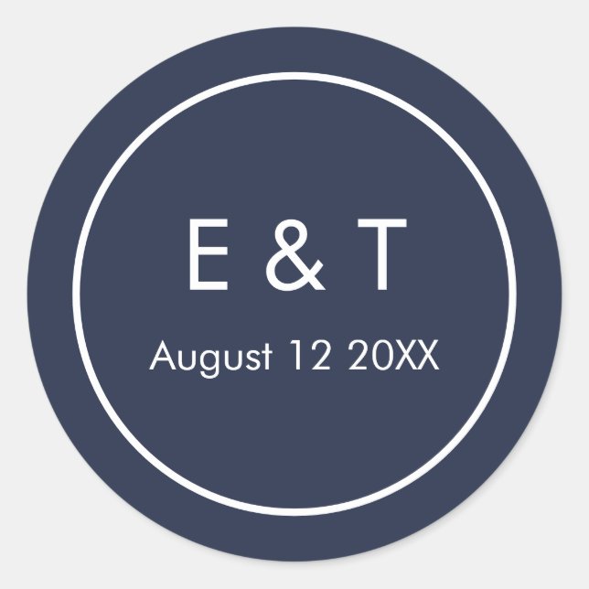 Navy blue simple  classic round sticker (Front)