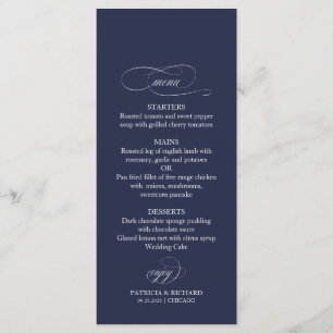 Navy Blue Simple Elegant 4x9 Wedding Menu