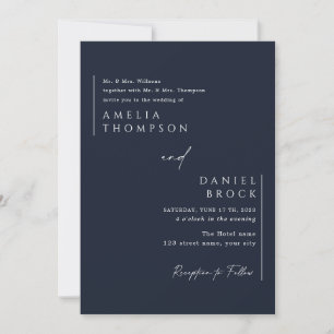 Navy Blue Simple Elegant minimalist handwritten  Invitation