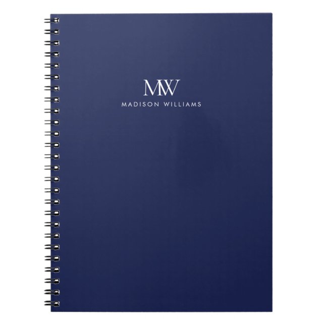 Navy Blue Simple Elegant Modern Monogram Notebook (Front)