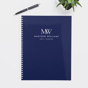Navy Blue Simple Elegant Modern Monogram Planner