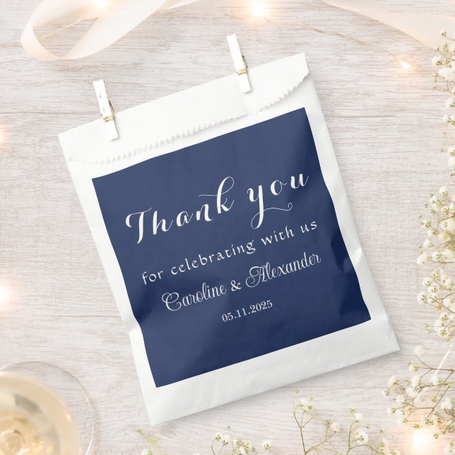 Navy Blue Simple Elegant Modern Wedding Favour Bags (Clipped)