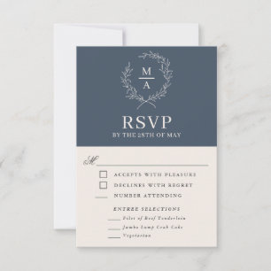 Navy Blue Simple Elegant Monogram RSVP with Meals Card