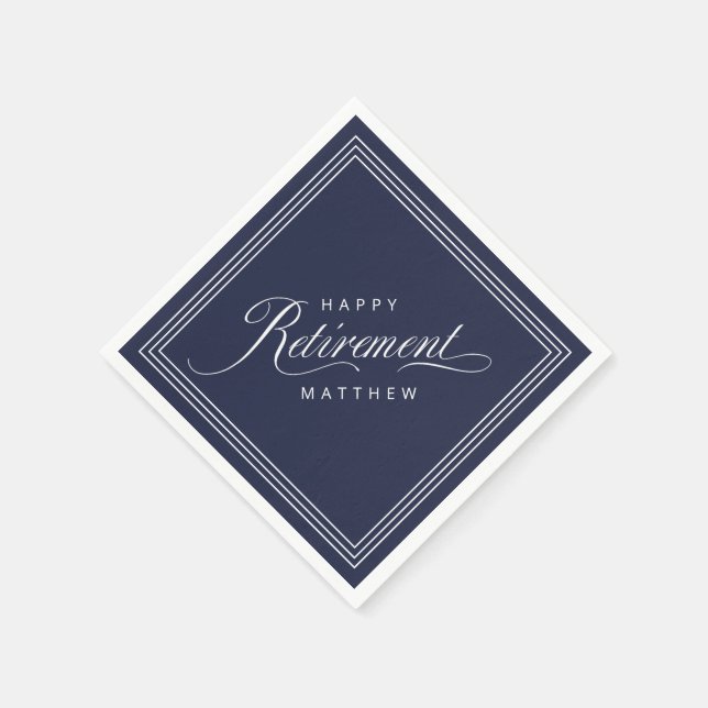 Navy Blue Simple Elegant Retirement Party Napkin (Corner)