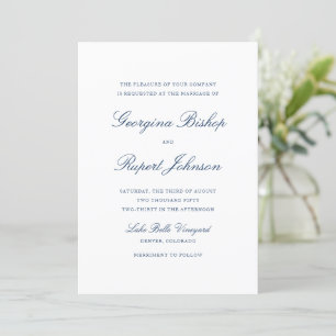 Navy Blue Simple Elegant Script Typography Wedding Invitation