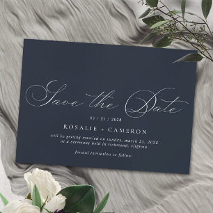 Navy Blue   Simple Elegant Vintage Script Wedding Save The Date