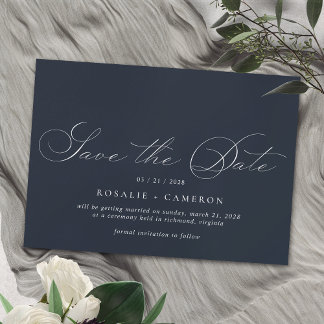 Navy Blue | Simple Elegant Vintage Script Wedding Save The Date
