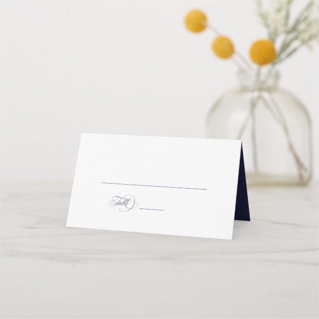 Navy Blue Simple Elegant Wedding Place Card (Front)