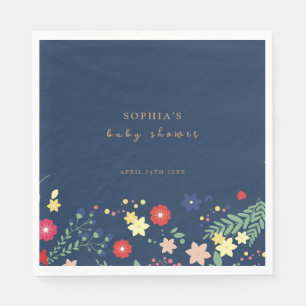 Navy Blue Simple Elegant Wildflower Baby Shower Napkin