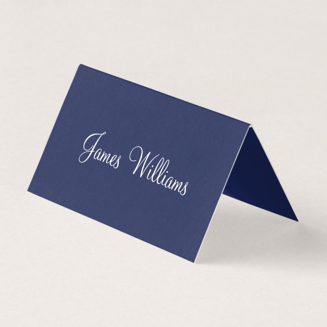 Navy Blue Simple Folded Place Setting Cards (Front)