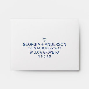 Navy Blue Simple Heart Printed Address RSVP Envelope