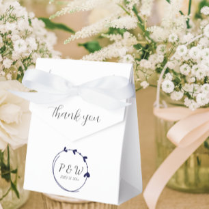 Navy Blue Simple Heart Wreath Monogram Wedding Favour Box
