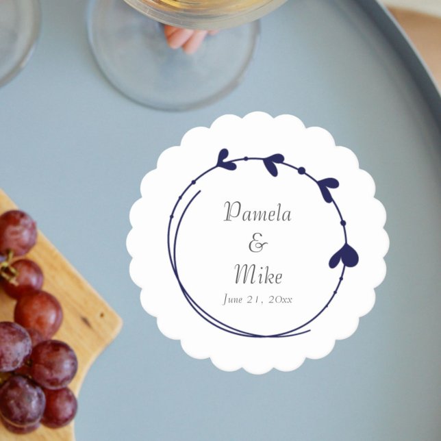 Navy Blue Simple Heart Wreath Wedding Paper Coaster (In Situ Wedding)