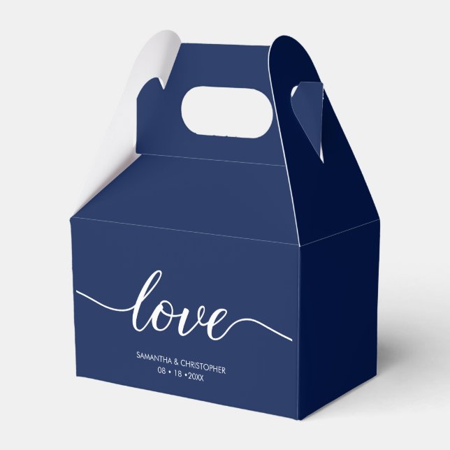 Navy blue Simple Love Script Wedding custom Favour Box (Front Side)