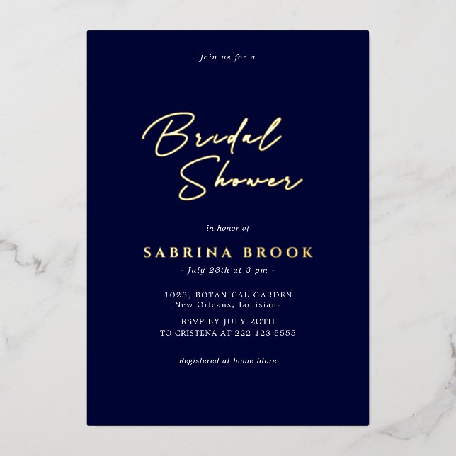 Navy Blue |  Simple Minimalist Bridal Shower  (Front)