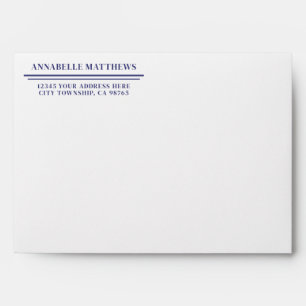 Navy Blue Simple Minimalist Return Address Envelope