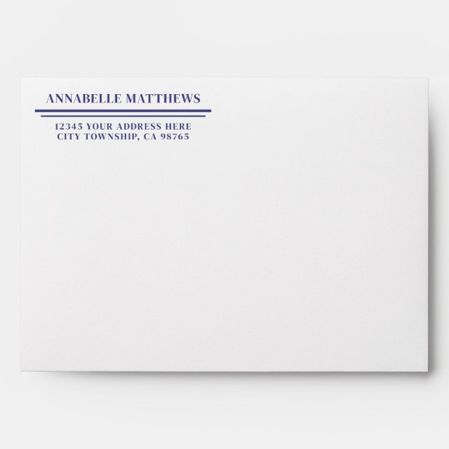 Navy Blue Simple Minimalist Return Address Envelope (Front)