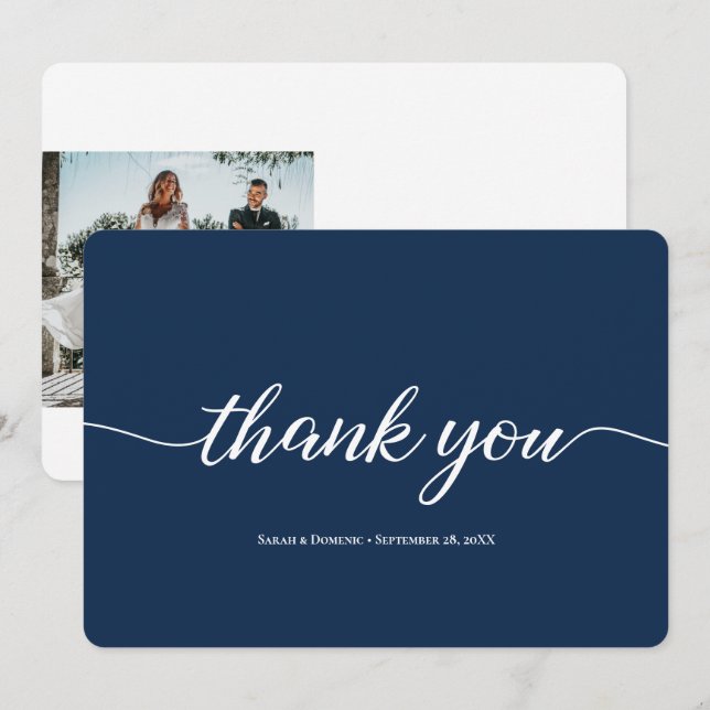 Navy Blue Simple Minimalist Wedding Thank You (Front/Back)