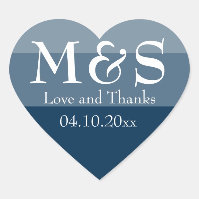 Navy Blue Simple Modern Chic Script Wedding Heart Sticker (Front)