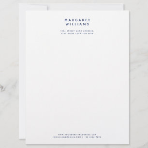 Navy Blue Simple Modern Minimalist Elegant Office Custom Letterhead