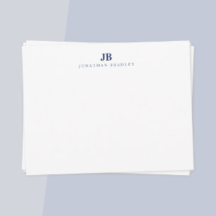 Navy Blue Simple Modern Minimalist Monogram  Card