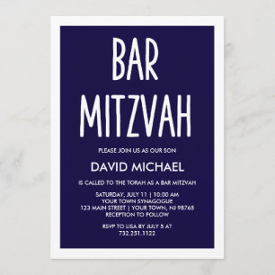 Navy Blue   Simple Modern Typography Bar Mitzvah Invitation
