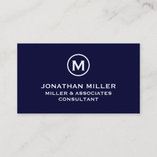 Navy Blue Simple Monogram Business Card