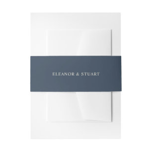 Navy Blue Simple Names Wedding Invitation Belly Band