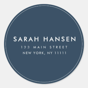 Navy Blue Simple Round Modern Return Address Label