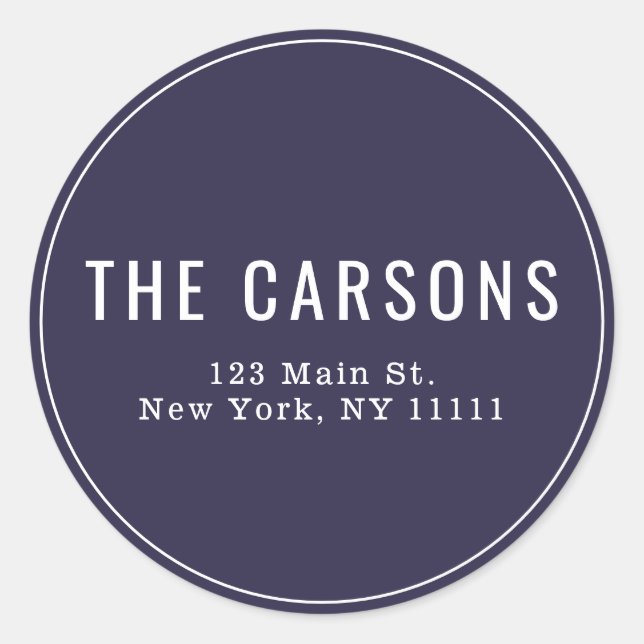 Navy Blue Simple Round Return Address Label (Front)